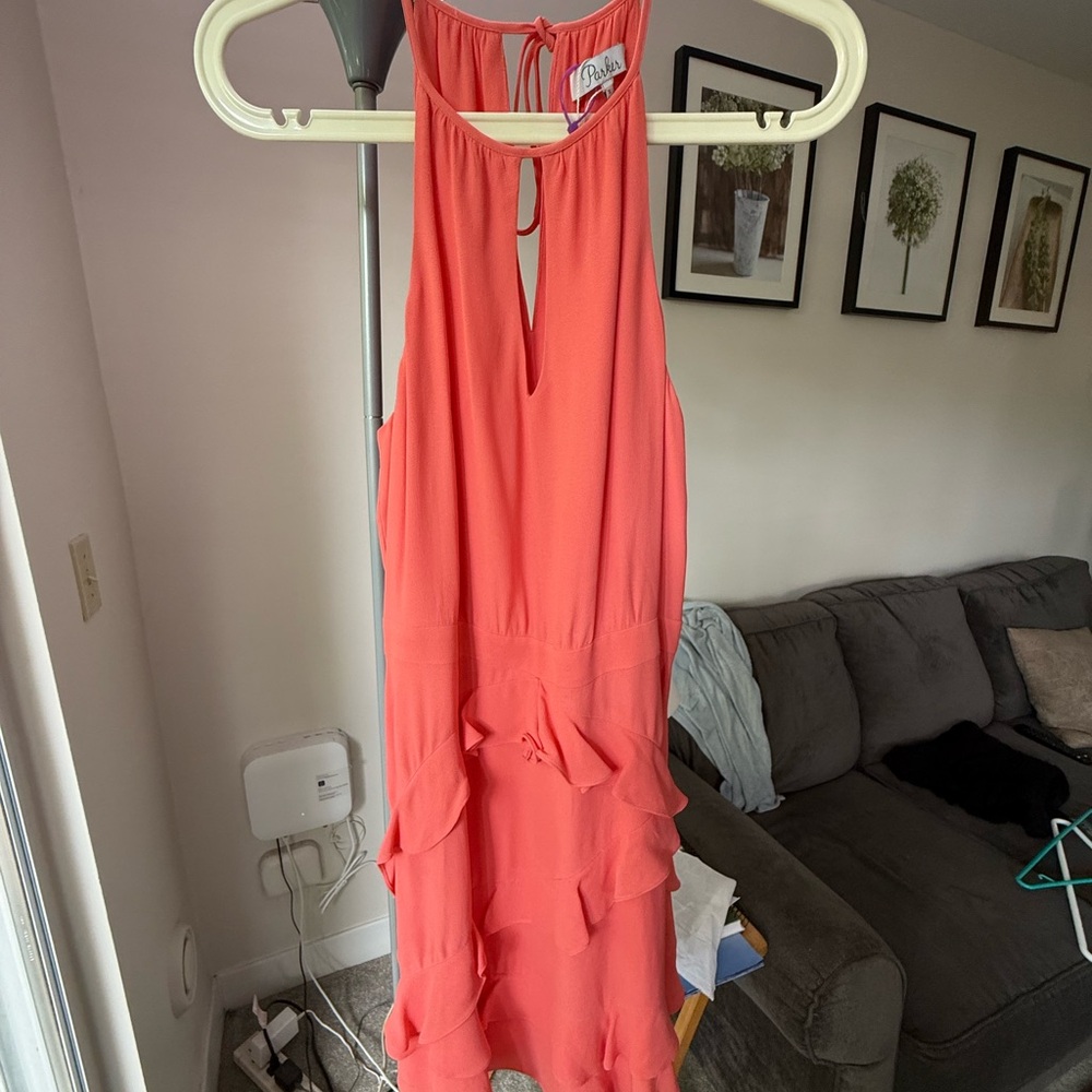 Parker Vibrant Coral Backless Dress